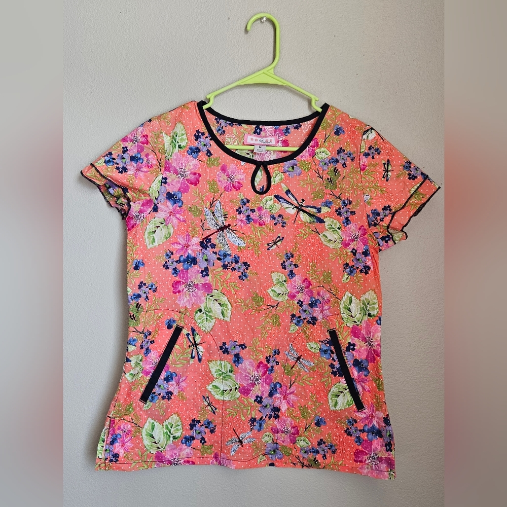 Floral Koi Scrub Top (Medium)